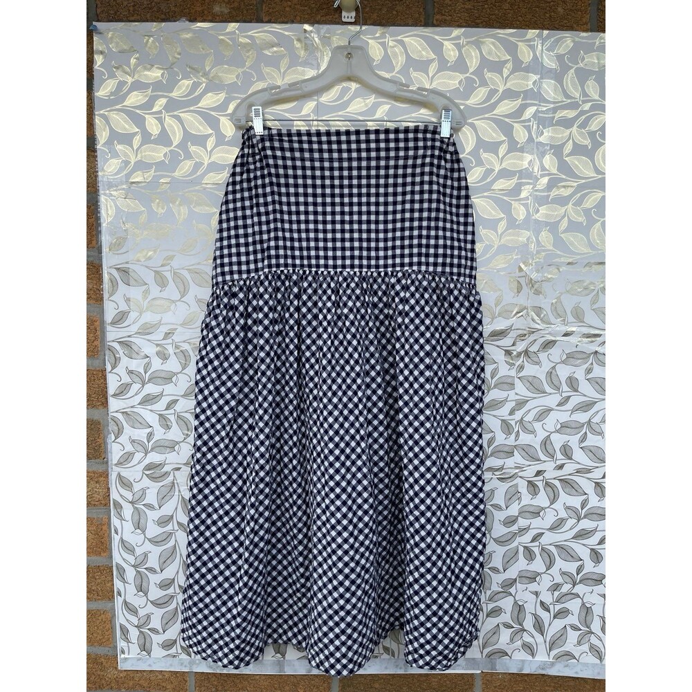 LWN Blue White Gingham 2-Piece Set Top Skirt M Lagenlook Vintage Indie - Picture 9 of 12